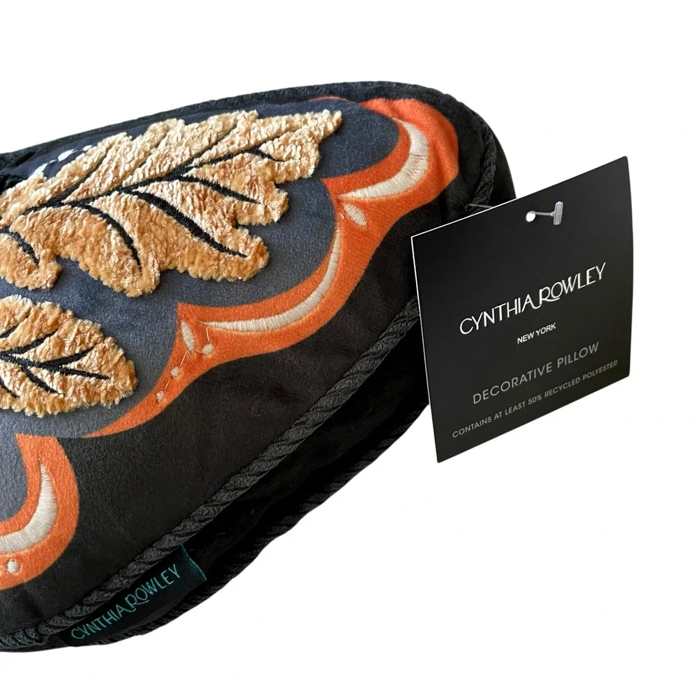 Cynthia Rowley Embroidered Moth Pillow 9x18 Chic Halloween Decor New